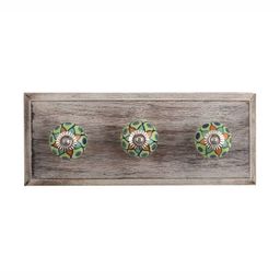 Indianshelf Green & Blue Rangoli Design Wooden Wall Hook-20