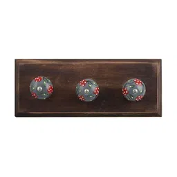 Indianshelf Green 3 Hooks Leaf Flower Wooden Wall Key Holder-image-48