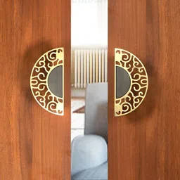 Two Moustaches Gold Toned & Grey 2 Pieces Textured Matte Finish Brass Door Handles-18