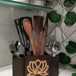 COCKTAIL Brown MDF Wood Cutlery Holder-13