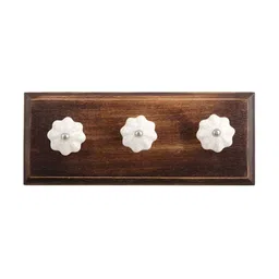 Indianshelf Brown & White 3 Hooks Crackle Printed Rectangle Shape Wooden Wall Key Holder-image-54