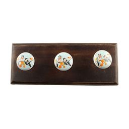 Indianshelf Brown & White Bird Printed Melon Rectangle Shape Wooden Wall Hook-17