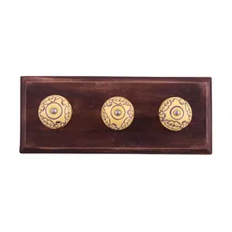 Indianshelf Yellow & Brown Wooden Wall 3 Hooks Key Holder-image-26