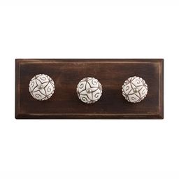 Indianshelf Brown & White Floral Printed Melon Rectangle Shape Wooden Wall Hook-34