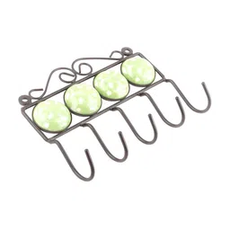 Indianshelf Green & White Floral Tile Round Ceramic Wall Hooks Key Holder-33