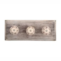 Indianshelf Cream & Beige Wooden Floral Printed Wall Hooks Holder-7