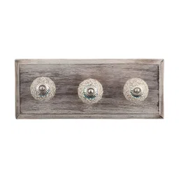 Indianshelf Brown & Cream-Colored Flower Crackle Wooden Wall Hook Key Holder-48