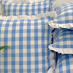 SLEEPY THREADS Turquoise Blue & White Set of 5 Checked Square Cushion Covers image 1