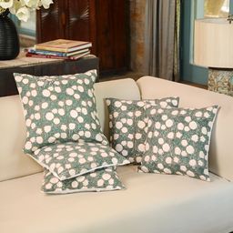Aura Off White & Green 5Pcs Ethnic Motifs Cotton Square Cushion Covers-38