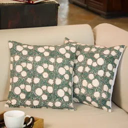 SANSKRUTIHOMES Off White & Grey 2 Pcs Floral Square Cushion Covers-23