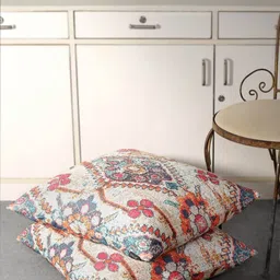 Aura Red & Blue 2 Pieces Floral Printed Square Cushion Covers-15