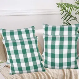 Lushomes Green & White 4 Pieces Checked Cotton Square Cushion Covers-image-54