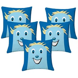 Lushomes Blue & Yellow 5 Pieces Printed Square Cushion Covers-image-57