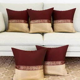 Kuber Industries Maroon 5 Pieces Center Lace Square Cushion Covers-image-42