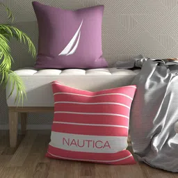 Nautica Red & White 2 Pieces Striped Pure Cotton Square Cushion Covers-picture-39
