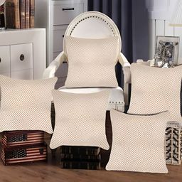 Tesmare Gold-Toned & Beige 5 Pieces Checked Suede Square Cushion Covers-picture-10