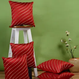 Stuff N' Fluff Red & Beige 5 Pcs Striped Square Cushion Covers-27