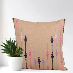 Home Beige & Red Embroidered Square Cushion Cover-image-97
