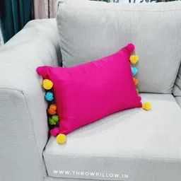 THROWPILLOW Pink & Green Tasselled Rectangle Cushion Cover-image-25
