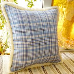 THROWPILLOW Blue & White Checked Cotton Square Cushion Covers-6