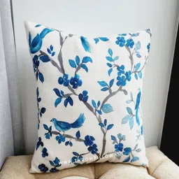 THROWPILLOW White & Blue Floral Printed Square Cushion Cover-image-62