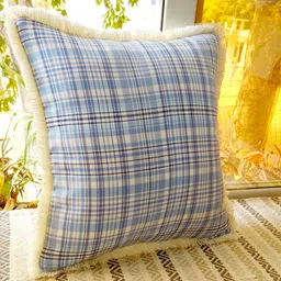 THROWPILLOW White & Blue Checked Cotton Square Cushion Cover-9