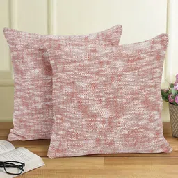 eyda Pink & White 2-Pieces Abstract Cotton Square Cushion Covers-45
