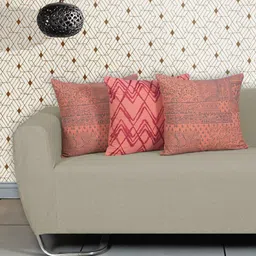 Ode & Cleo 3 Pcs Peach Abstract Square Cushion Covers-image-71