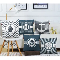 AEROHAVEN Navy Blue & White Set of 5 Abstract Square Cushion Covers-4