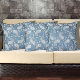 Texstylers Blue & White 3 Pieces Cotton Ethnic Motif Square Reversible Cushion Covers-image-67