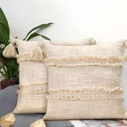 BIRD WING Beige 2 Pieces Cotton Square Cushion Covers-picture-8