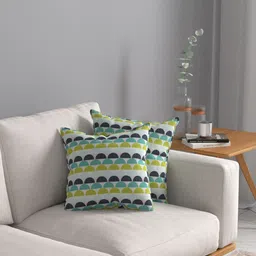 ROSARA HOME Pack Of 2 Teal Geometric Jacquard Square Cushion Covers-image-75