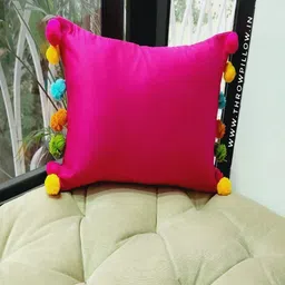 THROWPILLOW Pink & Green Tasselled Square Cushion Cover-image-89