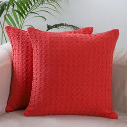 Jamio Firati Red 2 Pieces Embroidered Cotton Square Cushion Covers-image-8