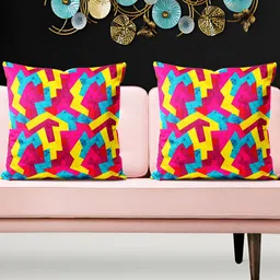 ArtzFolio Pink & Blue 5 Pieces Geometric Printed Square Cushion Covers-image-99