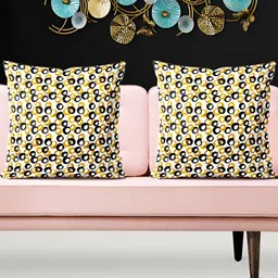 ArtzFolio White & Yellow 5 Pieces Printed Square Cushion Covers-10