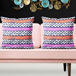 ArtzFolio White & Blue 5 Pieces Printed Square Cushion Covers-image-49
