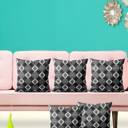 ArtzFolio Black & Grey 5 Pieces Geometric Square Cushion Covers-image-67