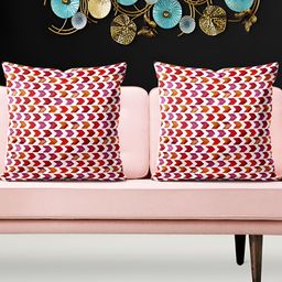 ArtzFolio White & Maroon 5 Pieces Geometric Velvet Square Cushion Covers-23
