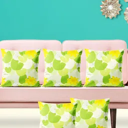 ArtzFolio White & Green 5 Pieces Floral Square Cushion Covers-7