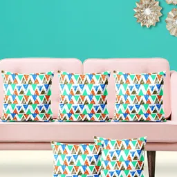 ArtzFolio White & Green 5 Pieces Geometric Printed Square Cushion Covers-image-89