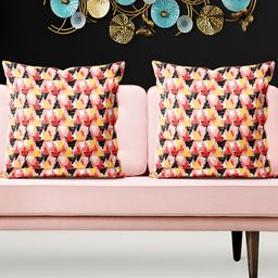 ArtzFolio Coral & Yellow 5 Pieces Geometric Printed Square Cushion Covers-image-10