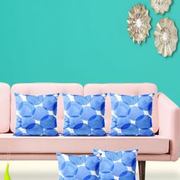 ArtzFolio White & Blue 5 Pieces Geometric Printed Square Cushion Covers-image-96