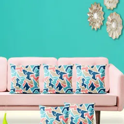 ArtzFolio Blue & Orange 5 Pieces Geometric Square Cushion Covers-image-97