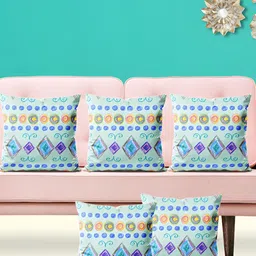 ArtzFolio Blue 5 Pieces Geometric Square Cushion Covers-42