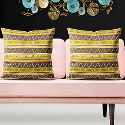 ArtzFolio Yellow & Brown 5 Pieces Geometric Printed Square Cushion Covers-image-80