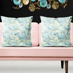 ArtzFolio Cream & Blue 5 Pieces Printed Square Cushion Covers-image-53