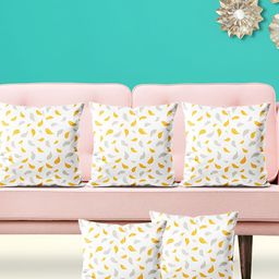 ArtzFolio White & Orange 5 Pieces Floral Printed Square Cushion Covers-16