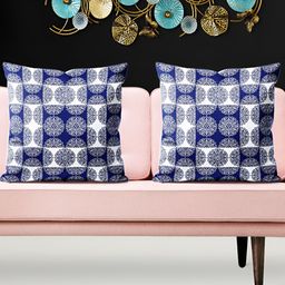 ArtzFolio White & Navy Blue 5 Pieces Ethnic Printed Square Cushion Covers-image-18