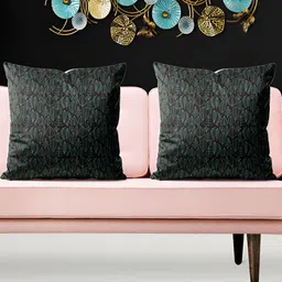 ArtzFolio Black & Green 5 Pcs Square Cushion Covers-17